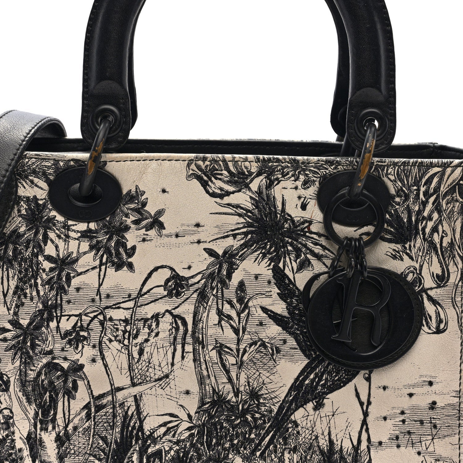 Calfskin Toile de Jouy Carnivora Medium Lady D1OR White Black