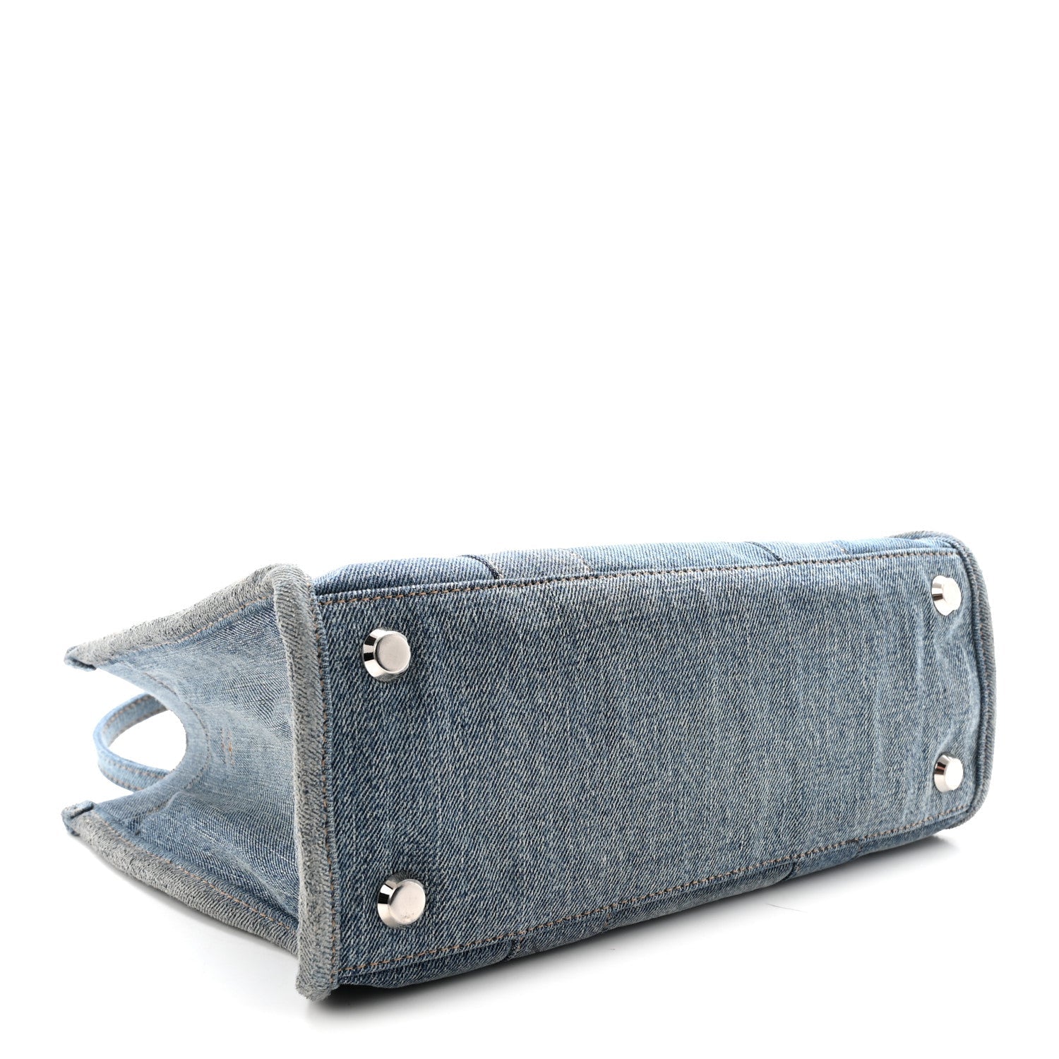 Washed Frayed Denim Logo Small Hardware Tote Blue