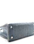 Washed Frayed Denim Logo Small Hardware Tote Blue
