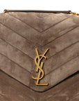 Suede Y Quilted Monogram Medium Loulou Chain Satchel Taupe