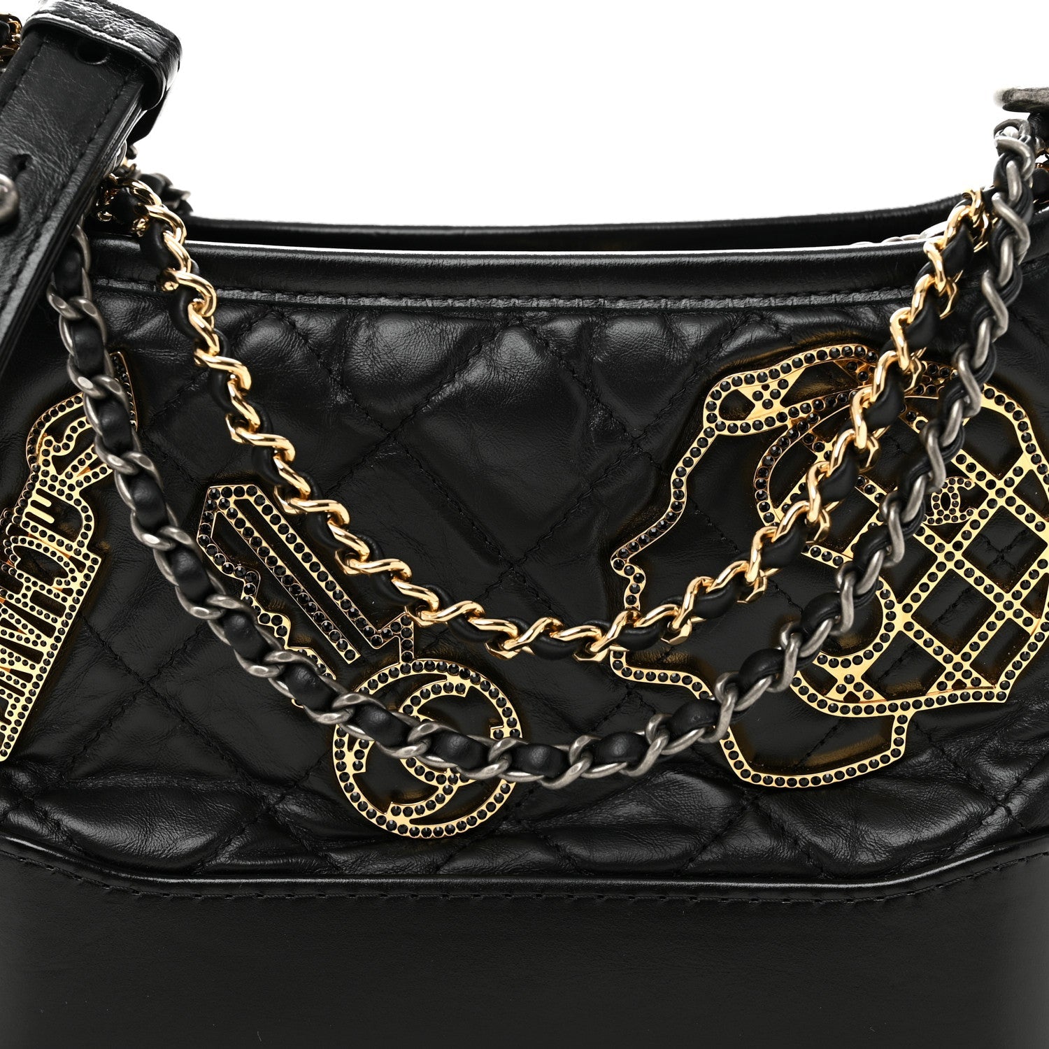 Aged Calfskin Quilted Charms Small Gabrielle Hobo Black