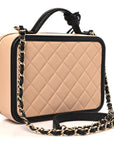 Caviar Quilted Medium CC Filigree Vanity Case Beige Black