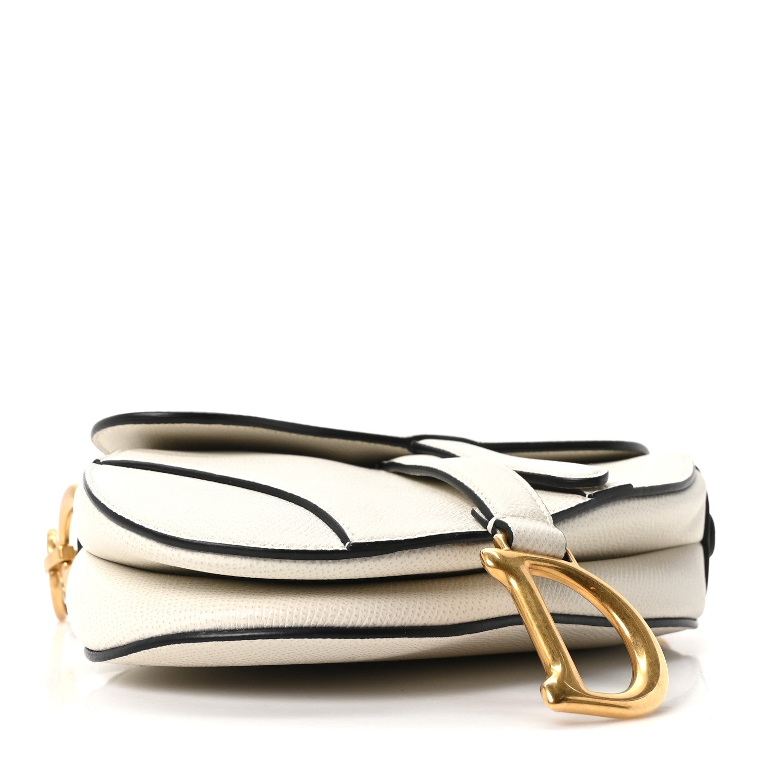 Grained Calfskin Mini Saddle Bag White