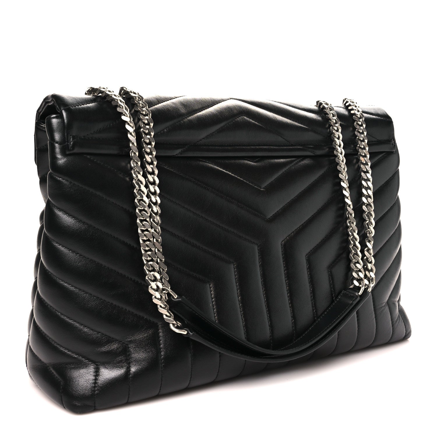 Calfskin Y Quilted Monogram Large Loulou Chain Satchel Black