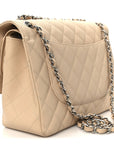 Caviar Quilted Jumbo Double Flap Beige
