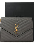 Grain De Poudre Matelasse Chevron Monogram Envelope Clutch Fog