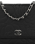 Lambskin Camellia Embossed Wallet On Chain WOC Black