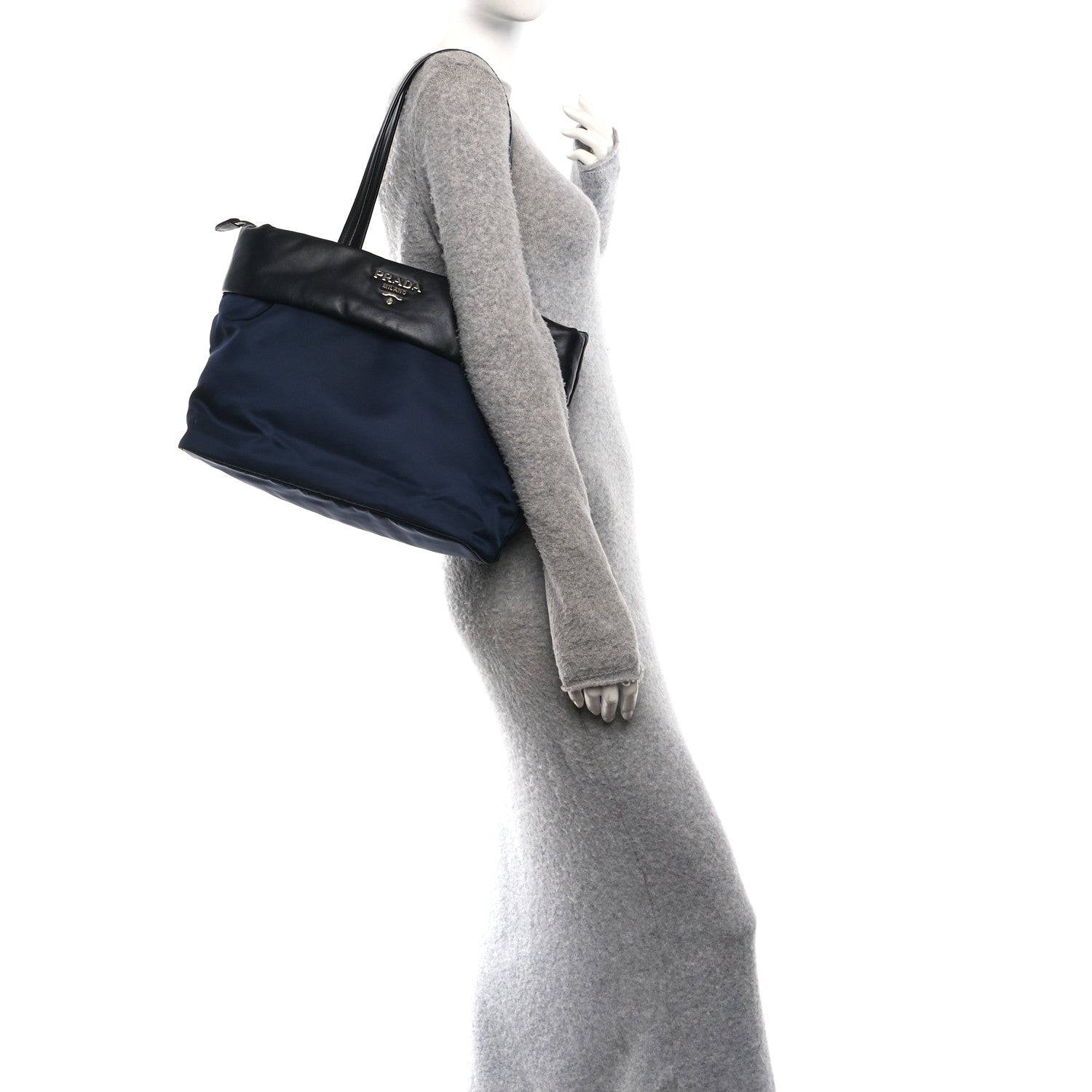 Nappa Nylon Soft Padded Shopping Tote Black Blue