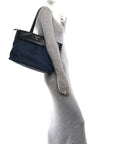 Nappa Nylon Soft Padded Shopping Tote Black Blue