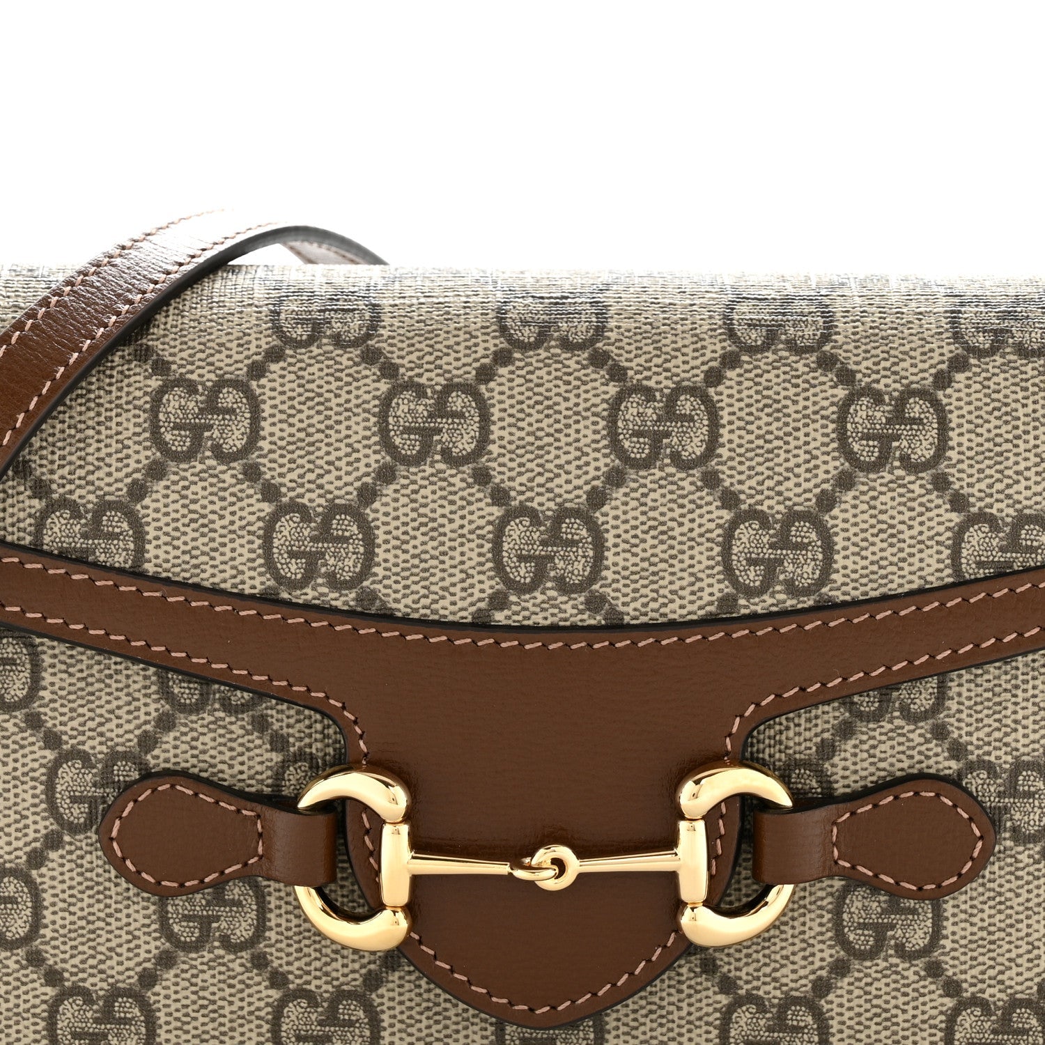 GG Supreme Monogram Mini Horsebit 1955 Shoulder Bag Beige Brown Sugar