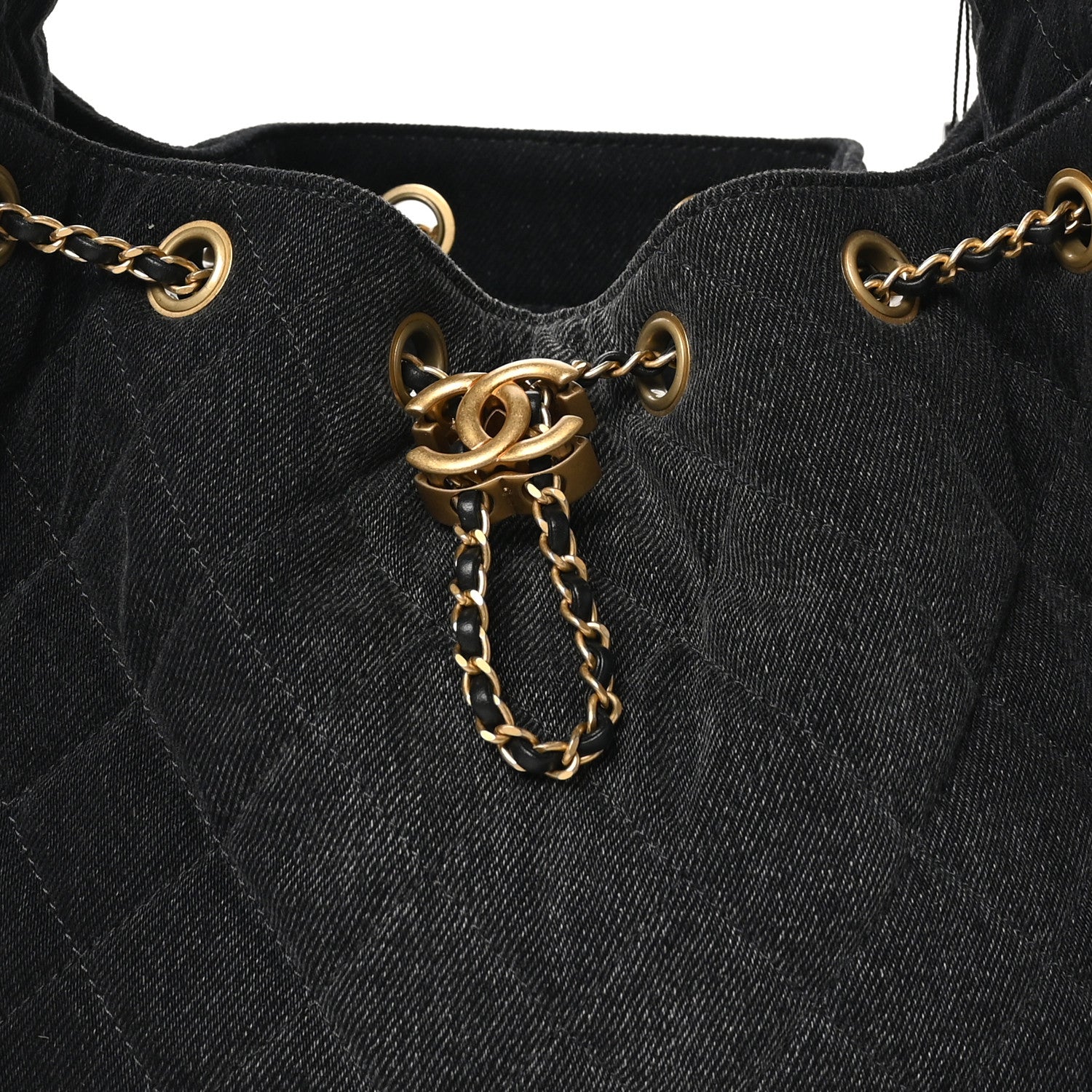 Washed Denim Quilted Small CHNL 25 Handbag Black