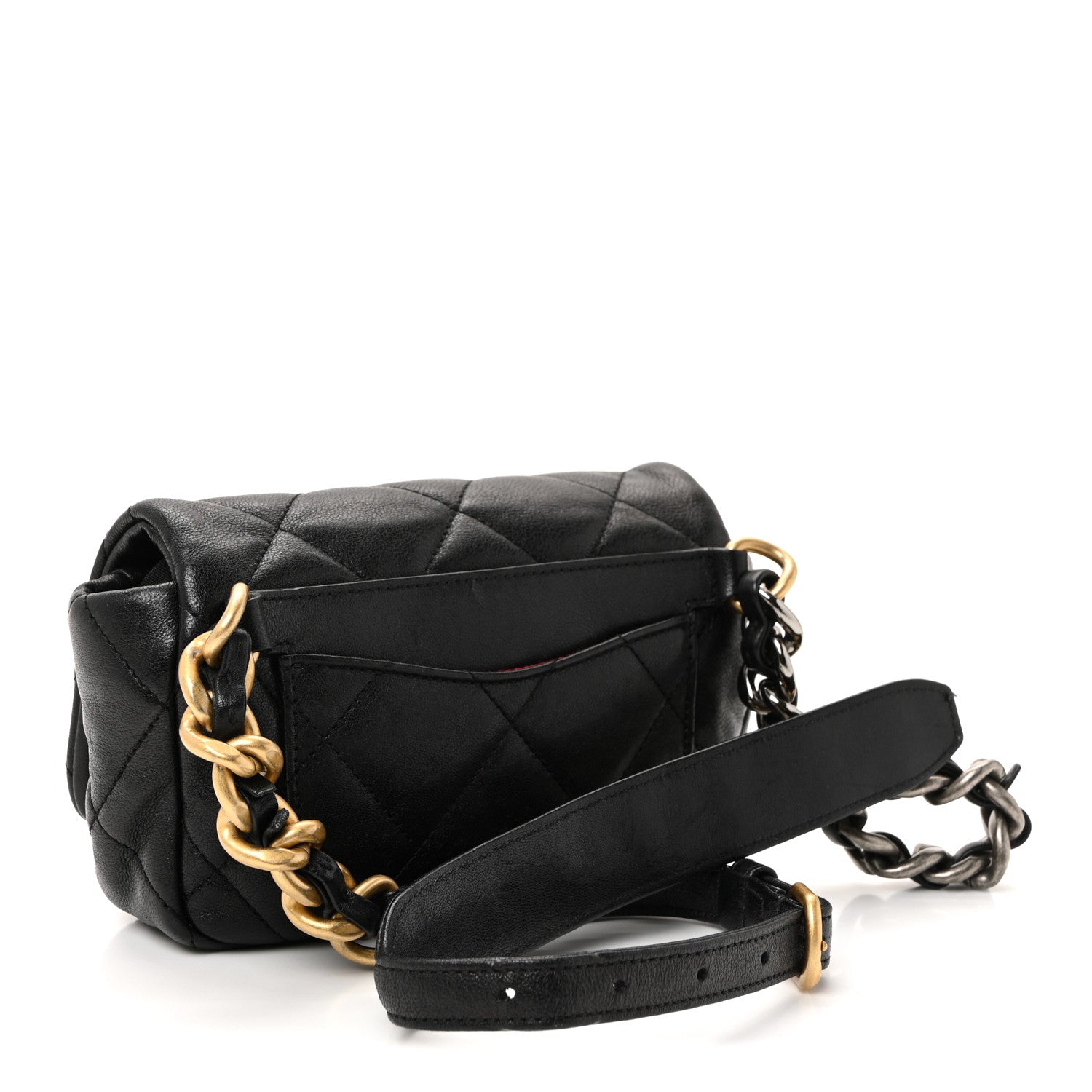 Goatskin Quilted CHNL 19 Waist Bag Black