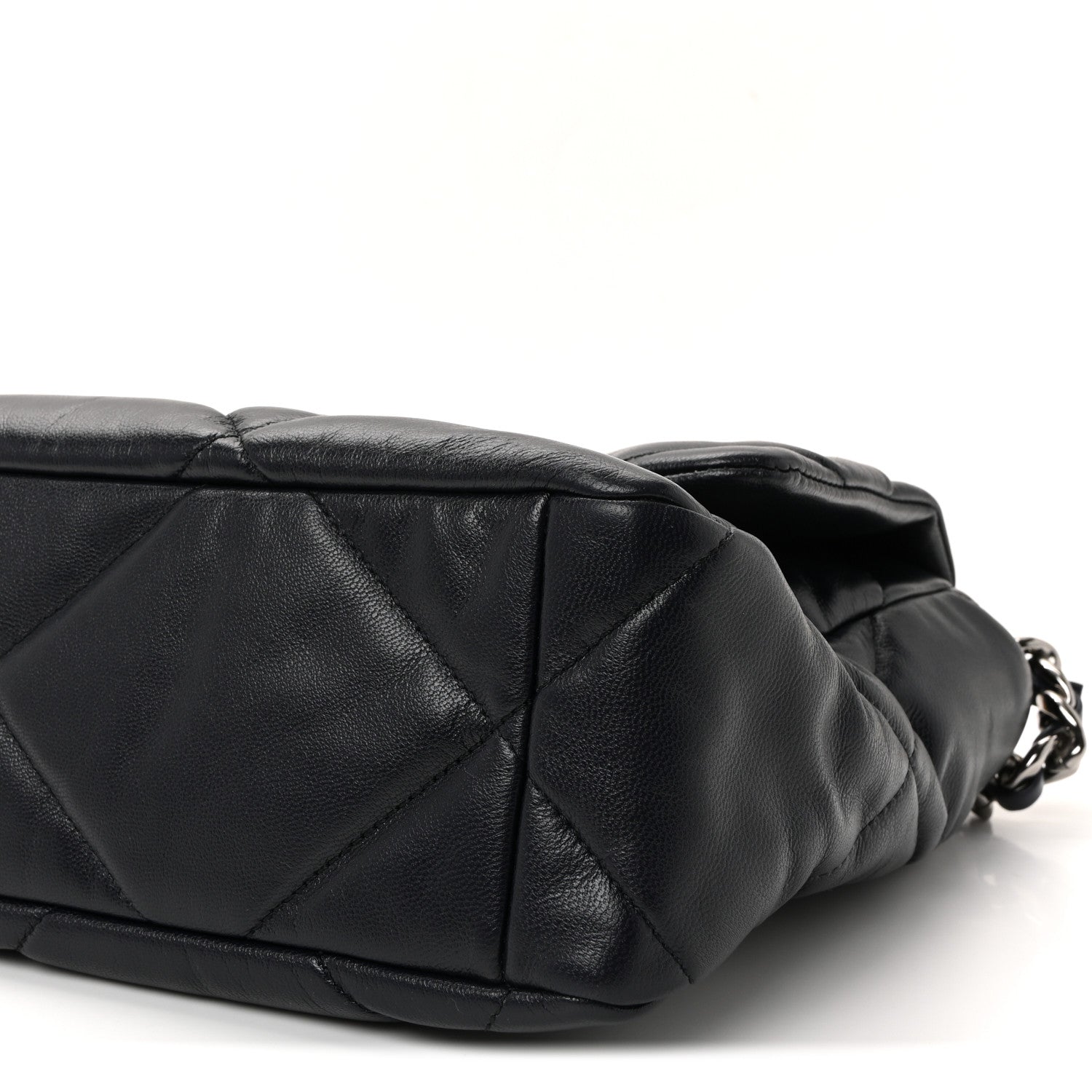 Goatskin Quilted Large CHNL 19 Flap Navy Blue