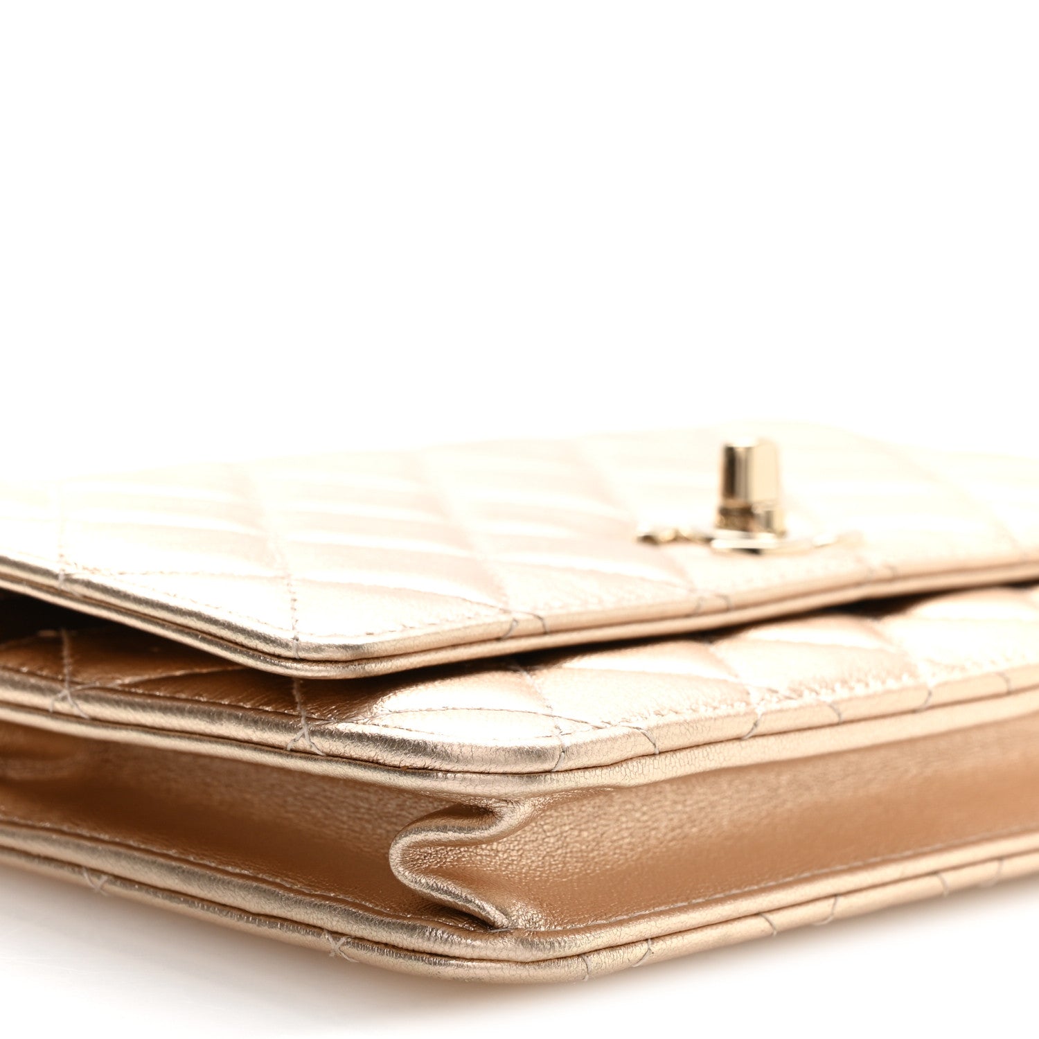 Metallic Lambskin Quilted Trendy CC Wallet On Chain WOC Gold