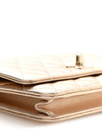 Metallic Lambskin Quilted Trendy CC Wallet On Chain WOC Gold