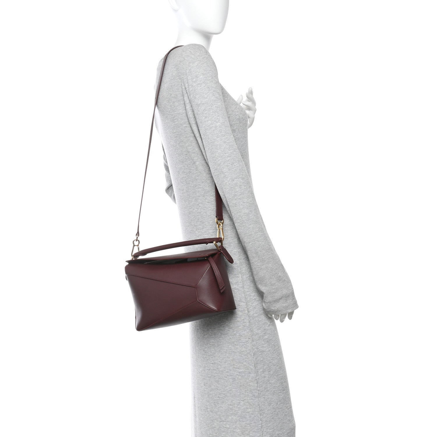 Calfskin Small Puzzle Edge Bag Burgundy