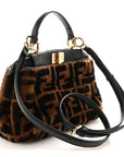 Shearling Nappa Macro FF 1974 Mini Peekaboo Iconic Satchel Tobacco Black