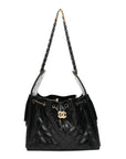 Shiny Crumpled Calfskin Quilted Small CHNL 25 Handbag Black