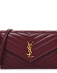 Calfskin Matelasse Chevron Monogram Envelope Chain Wallet Rouge Merlot