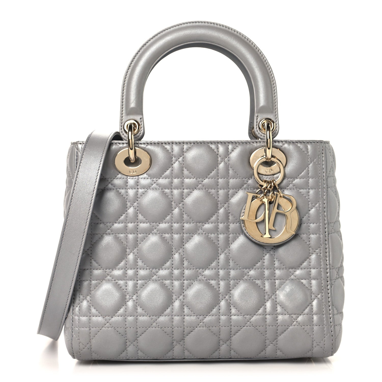 Pearly Lambskin Cannage Medium Lady D1OR Grey