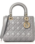 Pearly Lambskin Cannage Medium Lady D1OR Grey