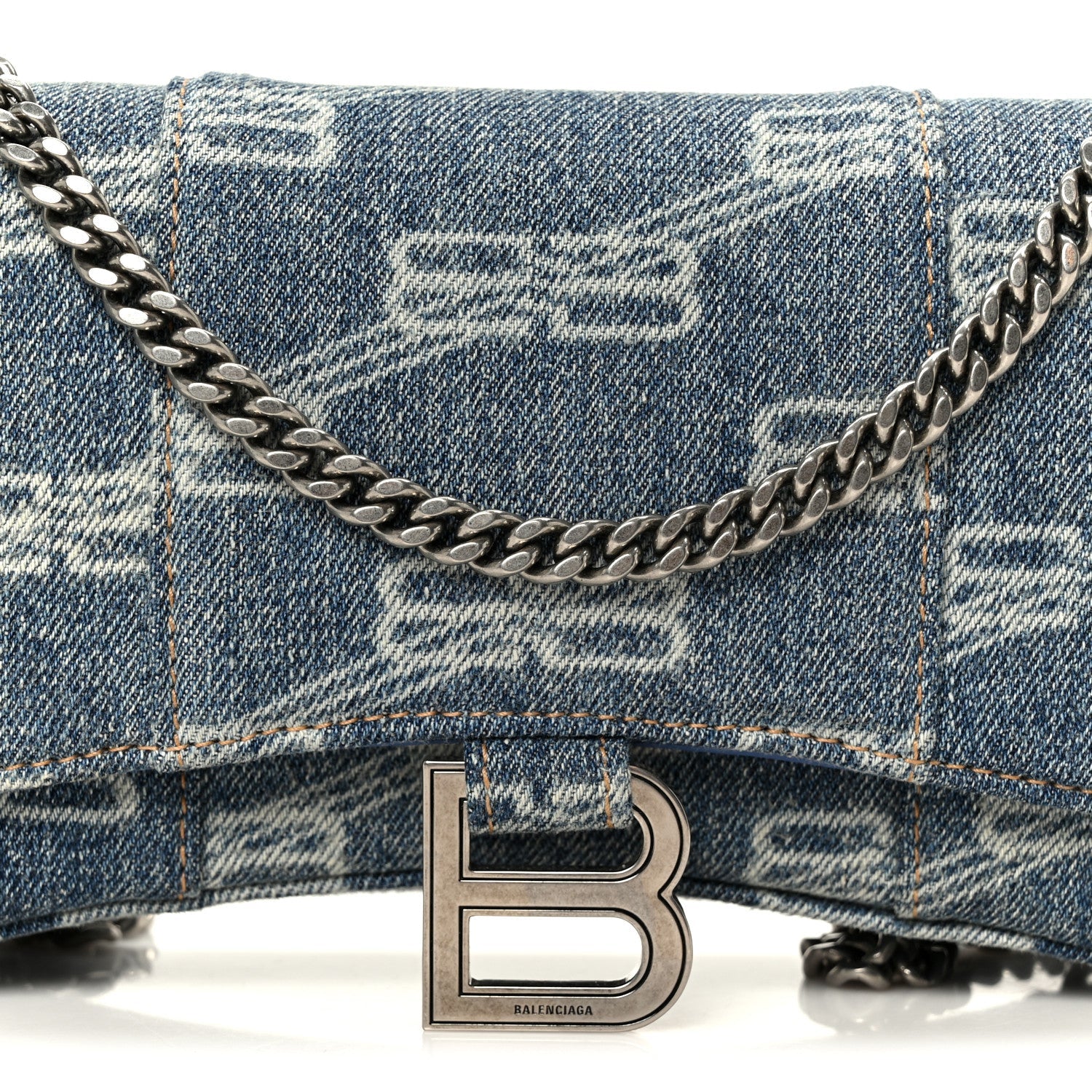 Denim BB Monogram Hourglass Chain Bag Blue