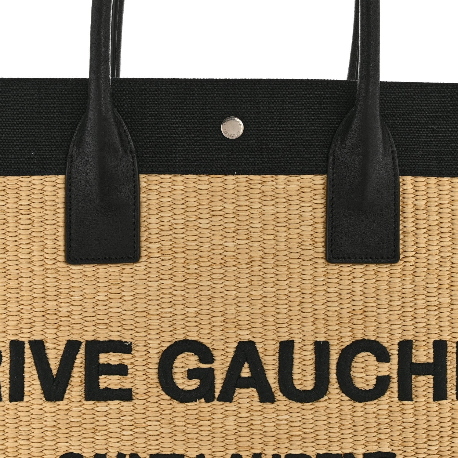 Raffia Linen Calfskin Rive Gauche Tote Naturale Black