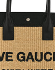 Raffia Linen Calfskin Rive Gauche Tote Naturale Black