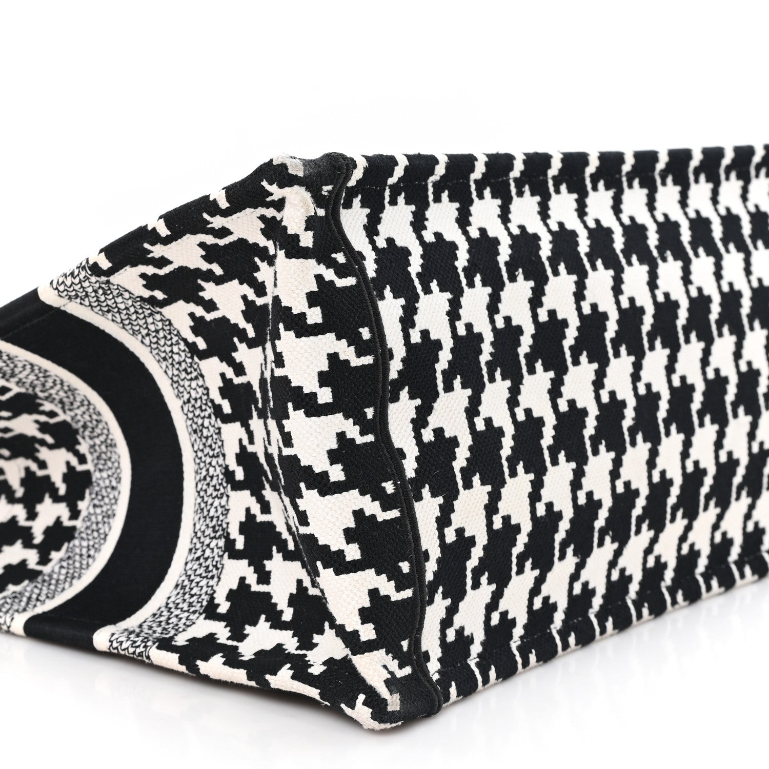 Canvas Macro Houndstooth Embroidered Medium Book Tote Black White