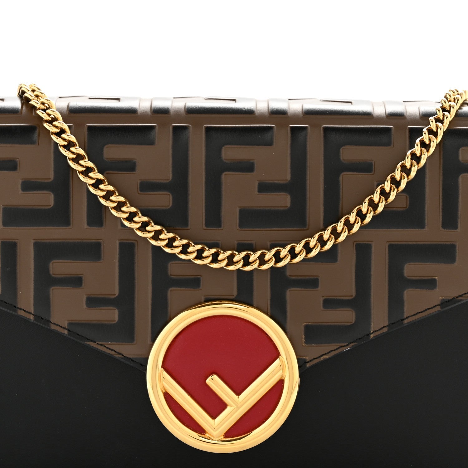 Vitello Cruise F is FNDI Bi-Color FF 1974 Embossed Medium Envelope Wallet On Chain Black Maya