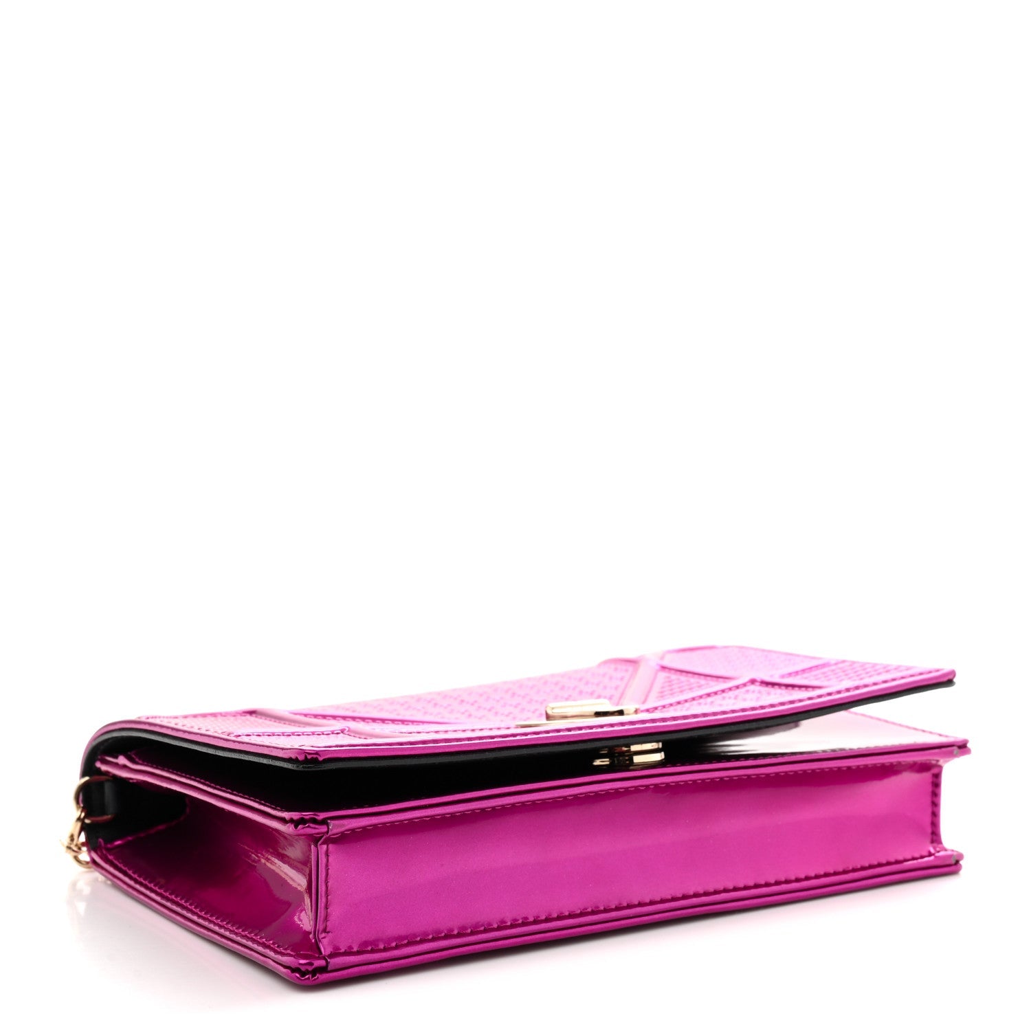 Metallic Patent Micro-Cannage D1ORama Wallet on Chain Pouch Pink