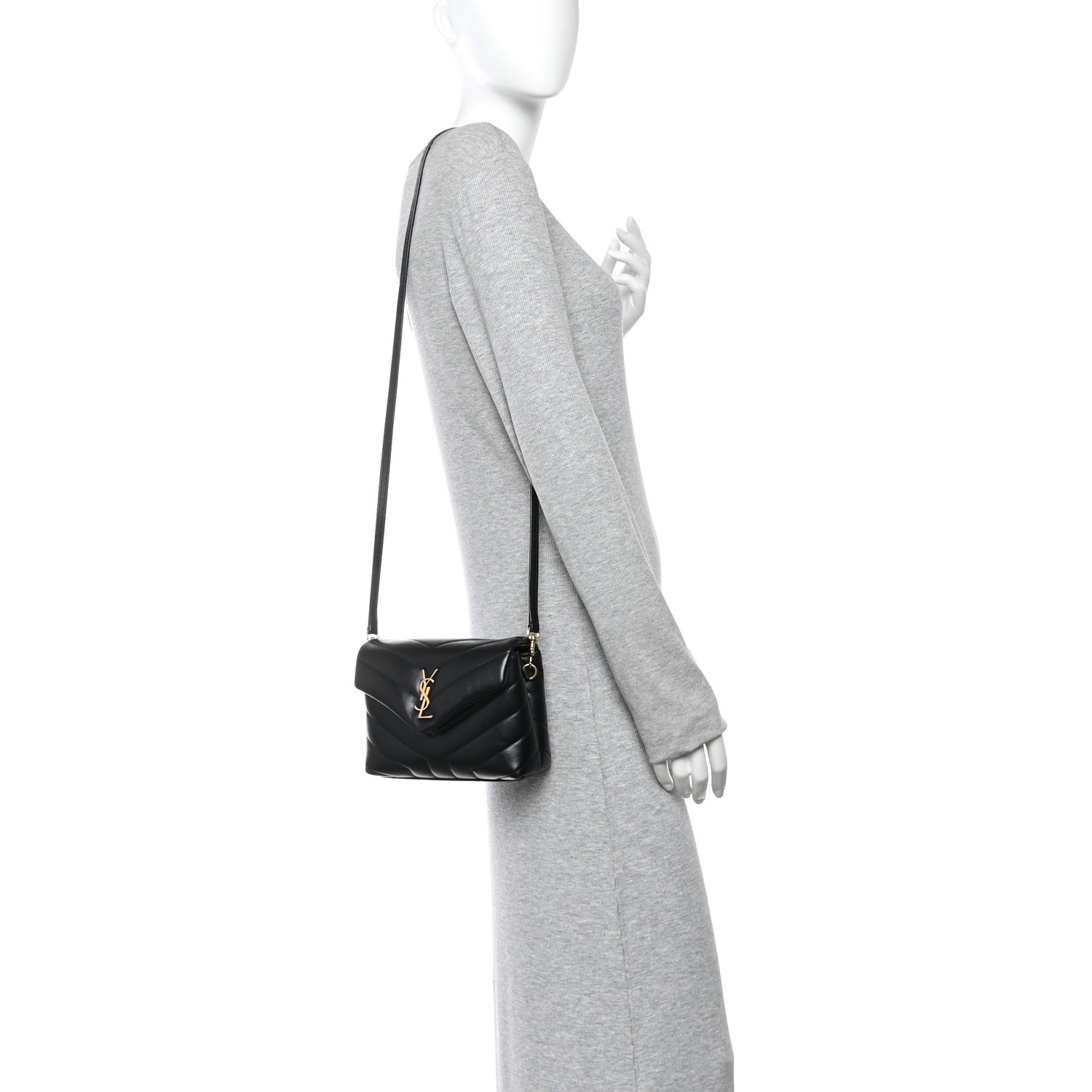 Calfskin Y Quilted Monogram Toy Loulou Crossbody Bag Black