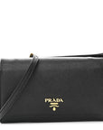 Saffiano Metal Flap Wallet With Strap Black