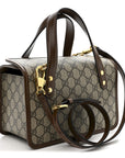 GG Supreme Monogram Azalea Calfskin Mini Horsebit 1955 Foldover Top Handle Bag Beige Ebony Brown Sugar