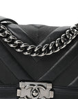 Calfskin Perforated Chevron Quilted Small Boy Flap Black