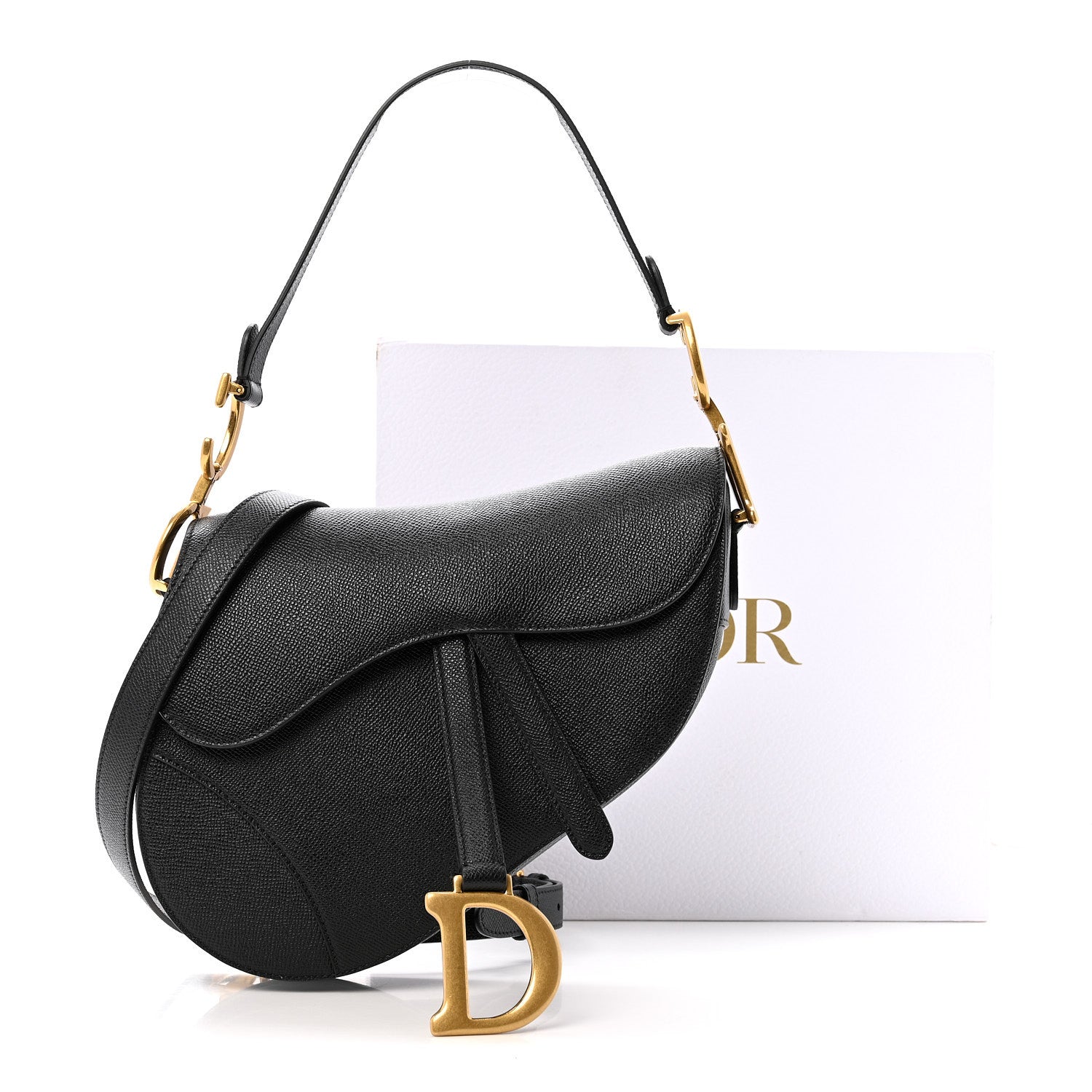 Grained Calfskin Saddle Bag With Strap Black