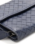 Nappa Intrecciato Continental Flap Wallet Dark Blue