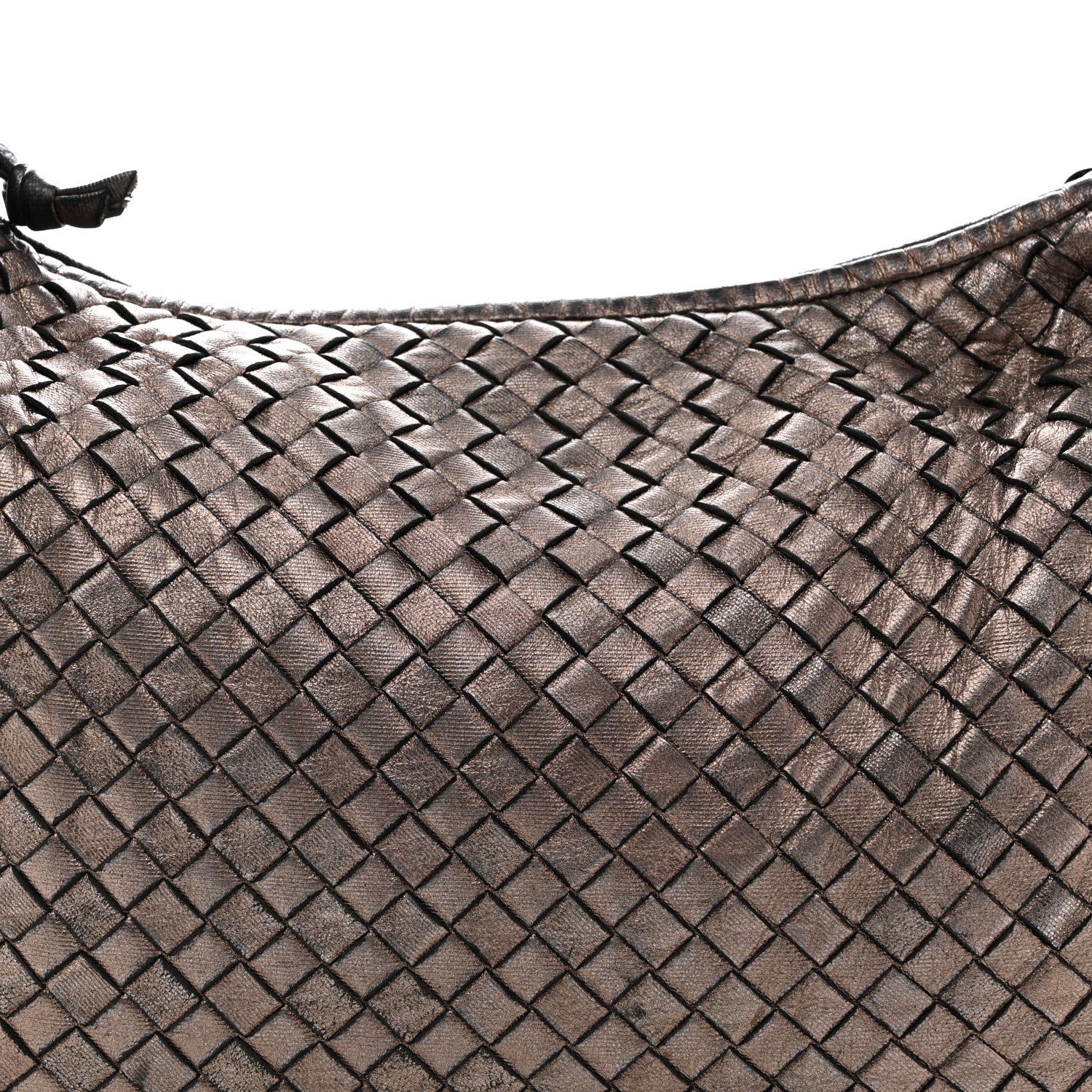 Metallic Nappa Intrecciato Medium Veneta Hobo Pewter