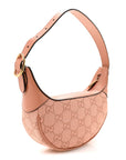 GG Supreme Monogram Textured Calfskin Web Mini Ophidia Half Moon Hobo Rose Pink