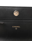 Lambskin Quilted Pearl Wallet On Chain WOC Black