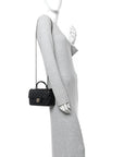 Patent Quilted Mini Top Handle Rectangular Flap Black