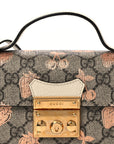 GG Supreme Monogram Berry Textured Dollar Calfskin Mini Padlock Top Handle Shoulder Bag Beige Ebony Light Copper Mystic White