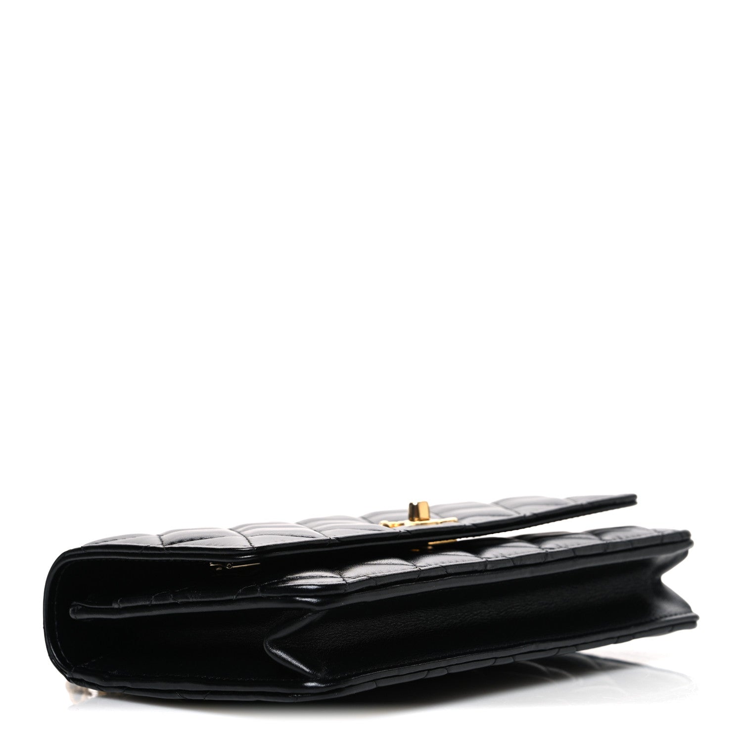 Shiny Calfskin Quilted Metal Top Handle Wallet On Chain WOC Black