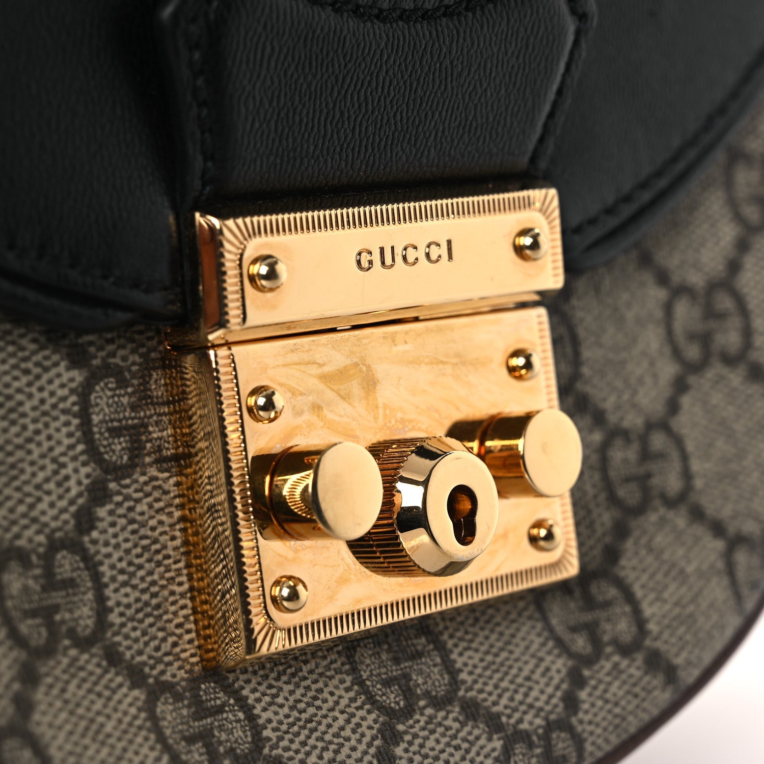 GG Supreme Monogram Calfskin Small Padlock Messenger Shoulder Bag Beige Black Cuir