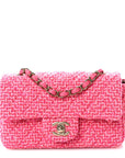 Wool Tweed Quilted Mini Rectangular Flap Dark Pink Fuchsia