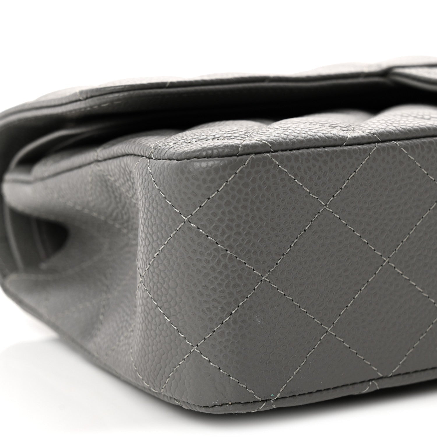 Caviar Quilted Medium Double Flap Grey