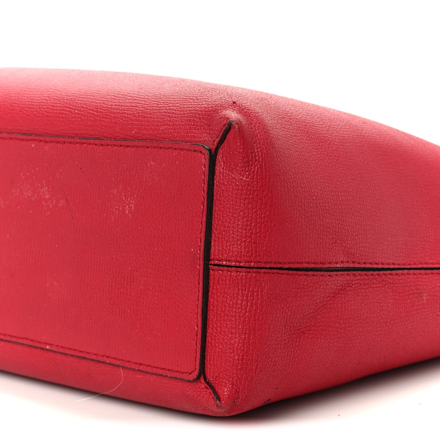 Grainy Calfskin Haymarket Check Medium Reversible Tote Red
