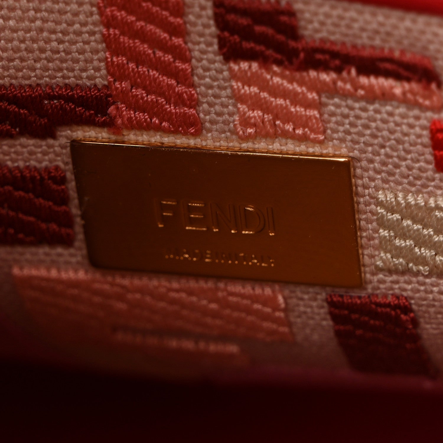 Vitello Seta Canvas FF Embroidered Peekaboo Iconic Satchel Rosso Cardinale Multicolor