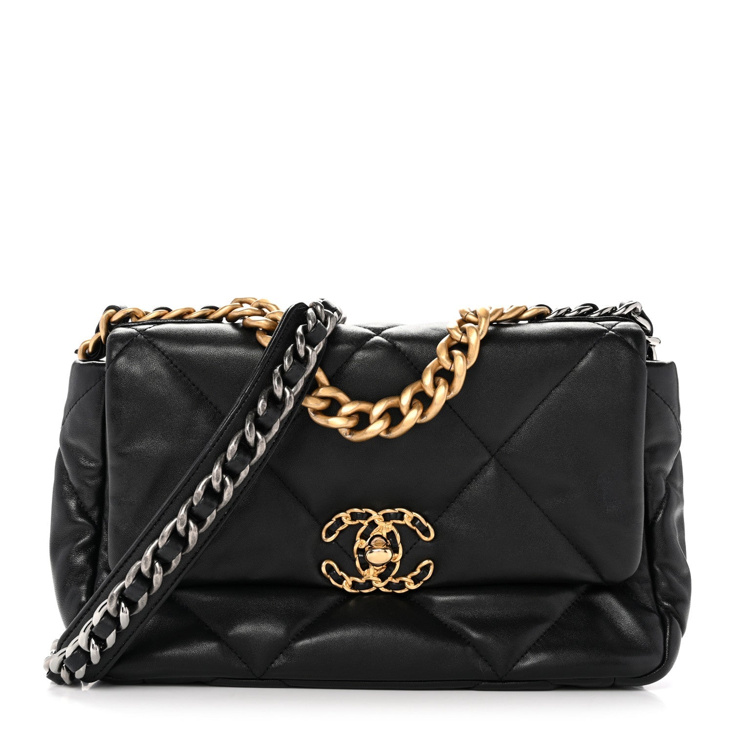 Goatskin Quilted Medium CHNL 19 Flap Black