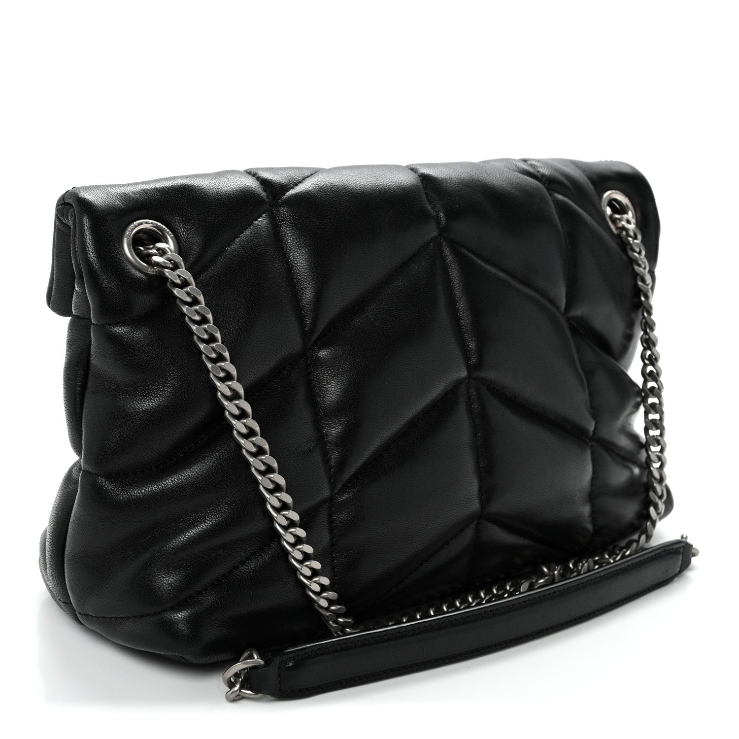 Lambskin Quilted Small Loulou Puffer Monogram Chain Satchel Black